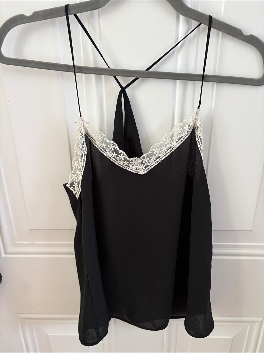 (5/$20) Papaya Black Camisole with White Lace Trim